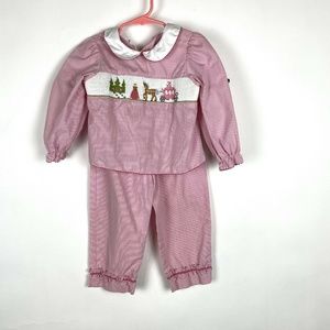Silly Goose Pink Gingham Princess Smocked Top Pant